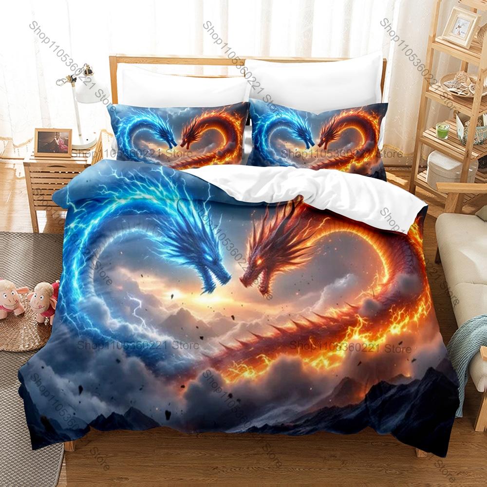 Personality Dazzling Cool Dragon Pattern Bedding Set New Soft Polyester Duvet Cover Pillowcase Bed Sheet Luxury Bedroom Decor