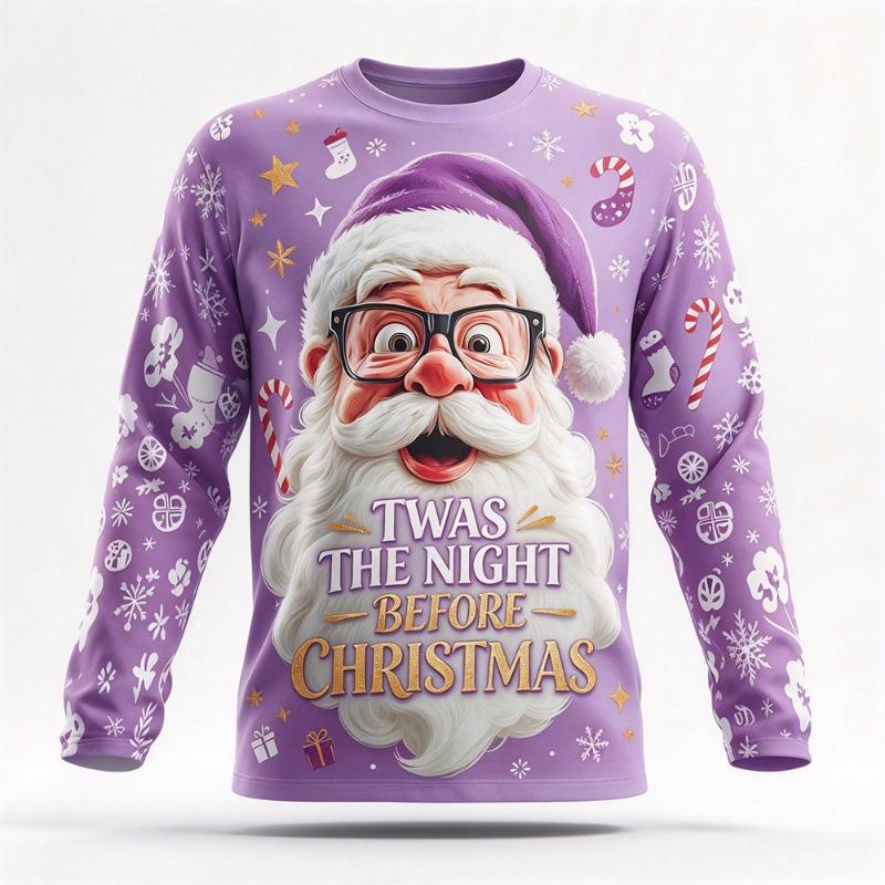 Autumn Winter Christmas Long Sleeved T-shirt Snowman Print Cotton Comfort Tees Funny Xmas Festival Party Top Casual Gift for Men