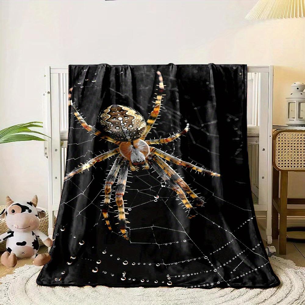 All-Season Reversible Flannel Throw Blanket – Digital Printed Spider on Web Pattern – High-Quality Soft and Comfortable