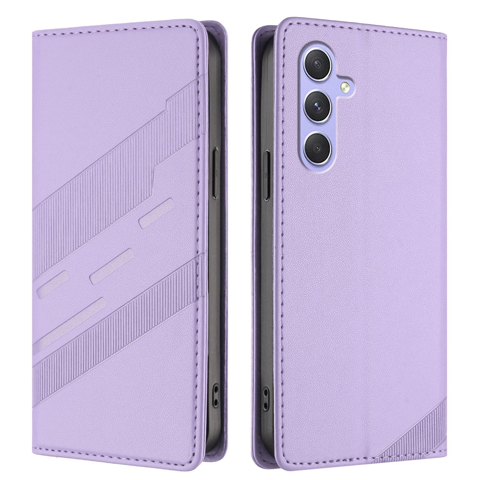 

For Samsung Galaxy A55 5G Phone Cases Punk Style Imprinted Wallet Stand Leather Cover Light Purple