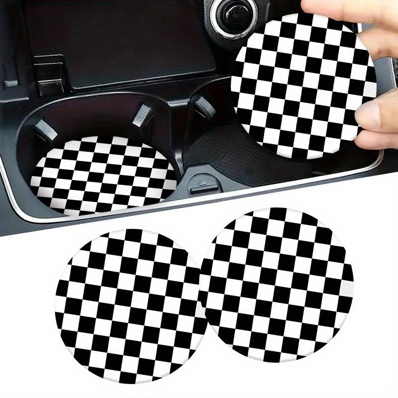 Set of 2 High-Quality EVA Black And White Checkered Car Coasters - Non-Slip Cup Mats Designed to Keep Cup Holders Clean