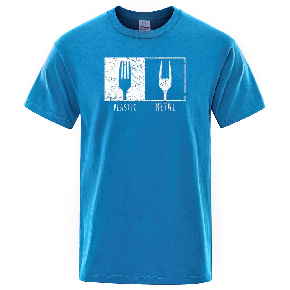 Everyday Objects Pattern Metal Plastic Fork T Shirt Cotton Short Sleeve Men T Shirts Punk Hip Hop T-Shirts Vintage Streetwear