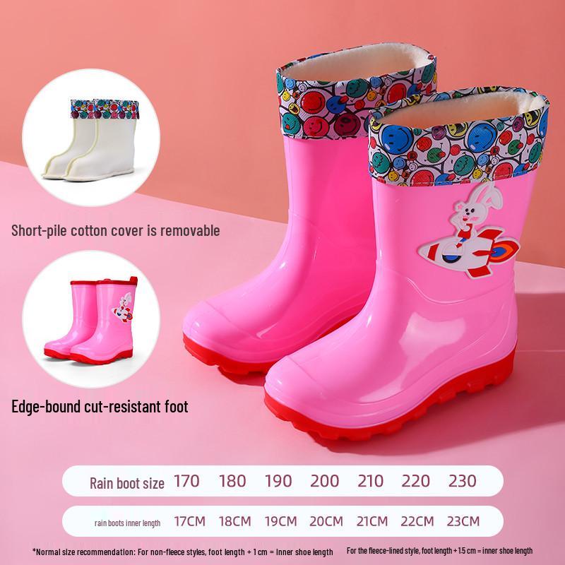 Kids' Waterproof Cartoon Rain Boots - Non-Slip Rubber Shoes for Boys & Girls, Warm Long Mid-High Top Design