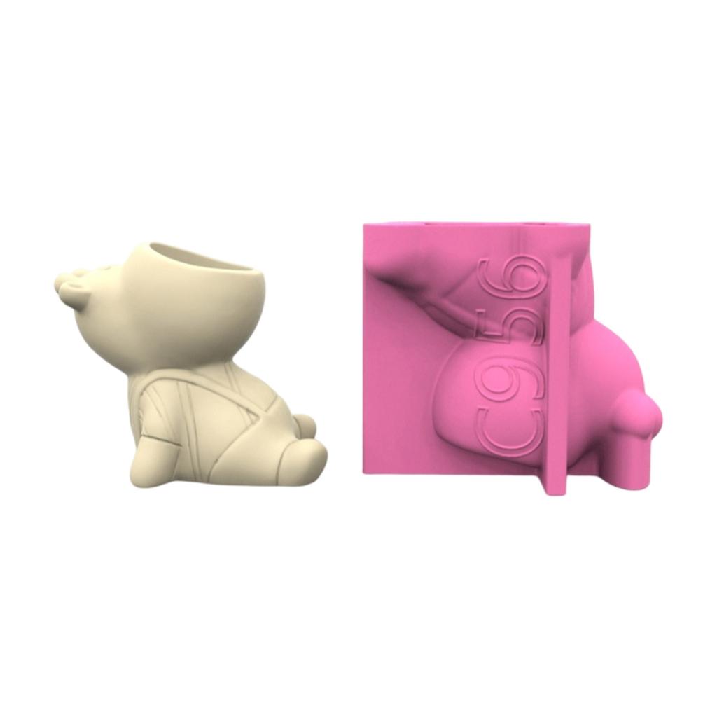 Cartoon Animal Flower Pots Silicone Mold Succulent Plant Vase Casting Mould for Making Resin Epoxy Craft Pen Holder