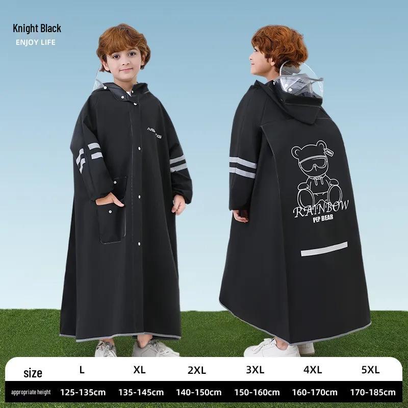 Kids' Long Raincoat with Backpack Compartment - Stormproof Poncho for School, Boys & Girls Plus Size