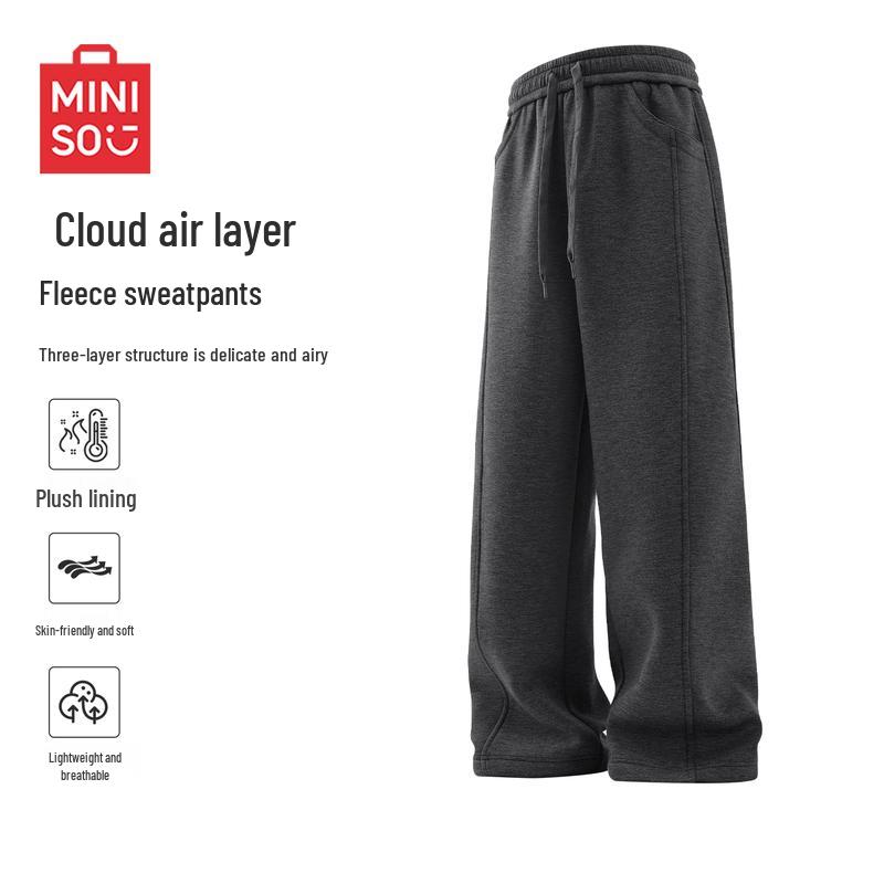 

MINISO Мужские флисовые спортивные штаны из воздушного слоя с изогнутыми штанинами XL