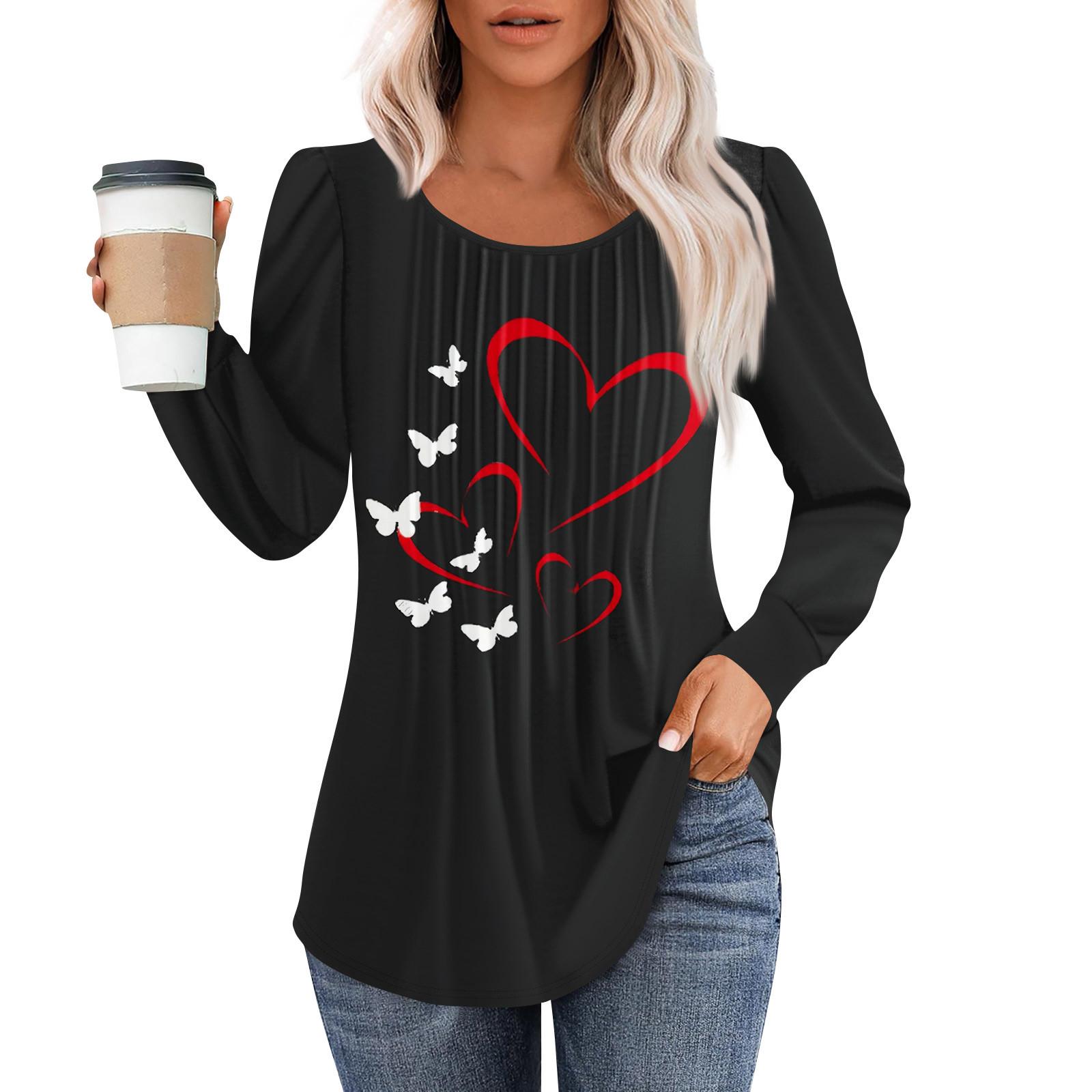 

Рубашки с длинным рукавом для женщин, топы, нарядные повседневные блузки, плиссированные топы-туники с круглым вырезом L чёрный