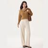 Women's High Waist White Wool-Blend Fleece Pants - Slimming, Versatile, Straight/Wide Leg Winter Casuals.