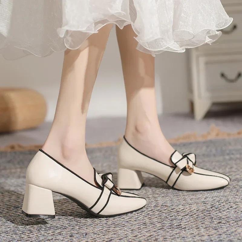 Nuevos Zapatos de Mujer Moda Diseñador Tacones de Aguja Cuero Casual Tacones Altos Zapatos Chica Tacones Gruesos Zapatos de Vestir