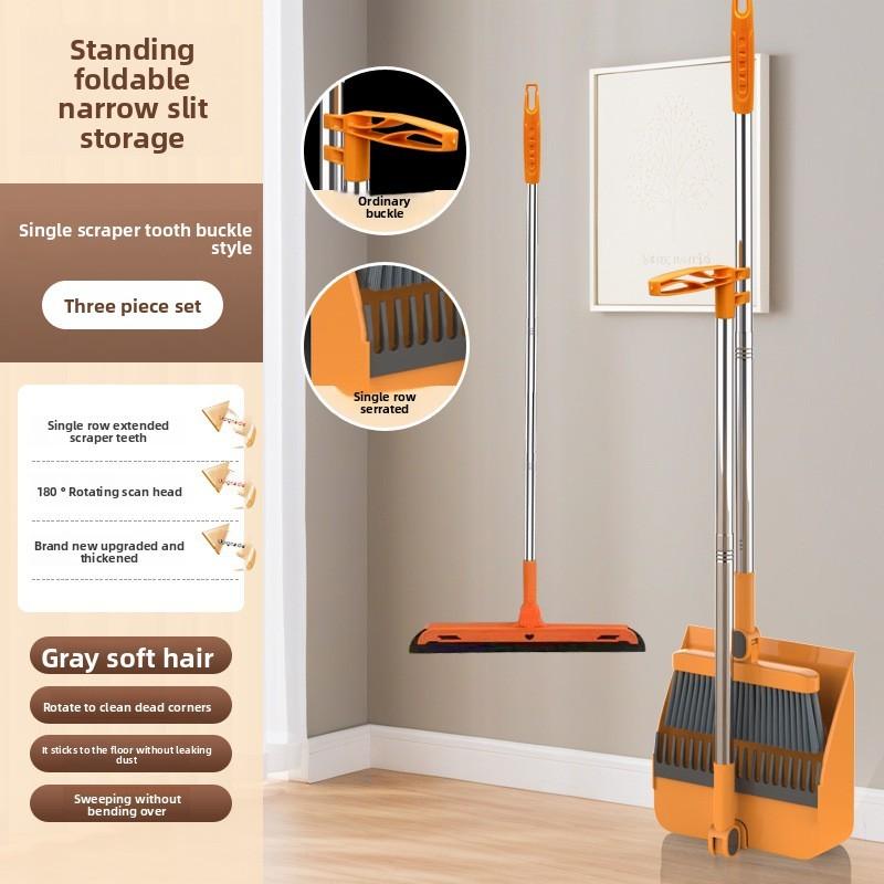 Plastic Cleaning Broom And Dustpan Set With Durable Nonstick Head For Household And Commercial