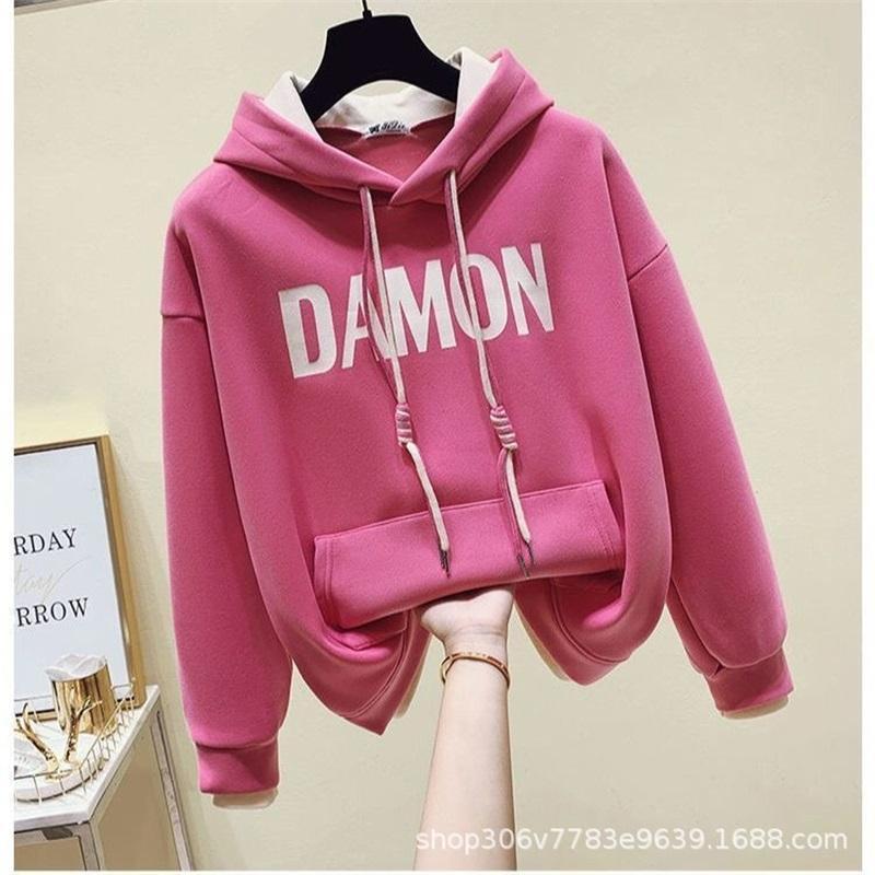 

Letter Print Cropped Hoodie Women Casual Long Sleeve Drawstring Hooded Sweatshirt XXXL рожевий