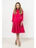 Flared Midi Dress with 3/4 Sleeves - Pink S