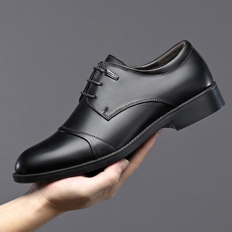 Spring and Autumn Men's Leather Shoes Black Leather Shoes Men's Casual Shoes  Dress Wedding Shoes Tide Soft Surface
