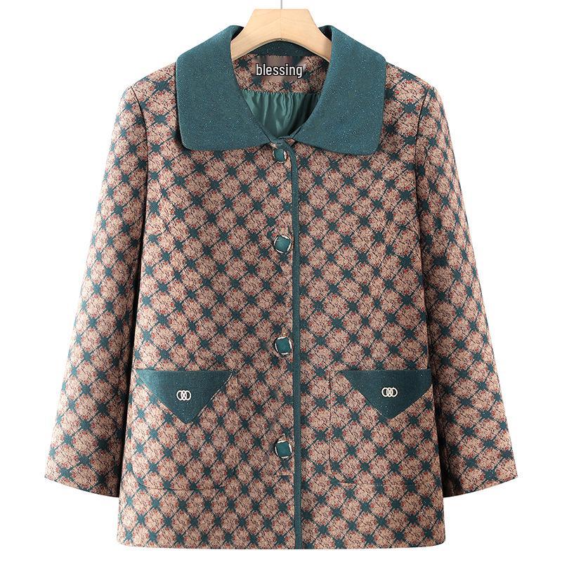 

Women s Midlife 2026 Lapel Jacket – Spring/Autumn Loose Fit, Stylish for Mother/Elderly 3XL (120-135 jin) зелёный