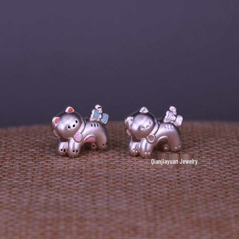 Sterling Silver Bowknot Kitten Beaded Rope Accessory - Handmade Cute Kitten Amusement Park Theme.