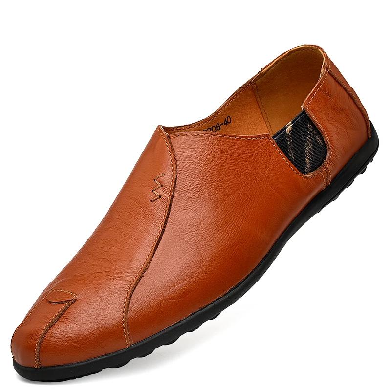 Genuine Leather Men Casual Shoes Luxury Brand Mens Loafers Soft Breathable Moccasins Slip On Lazy Driving Shoes Plus Size 38-47