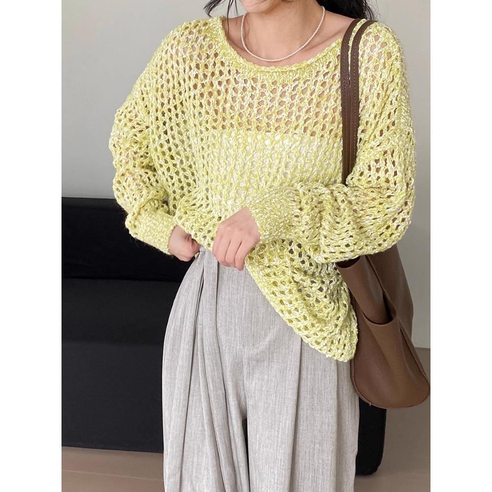 Dimanaf 2025 Sweaters Autumn Pullover Women Solid O-Neck Sweaters Knitting Loose Yellow Sweater
