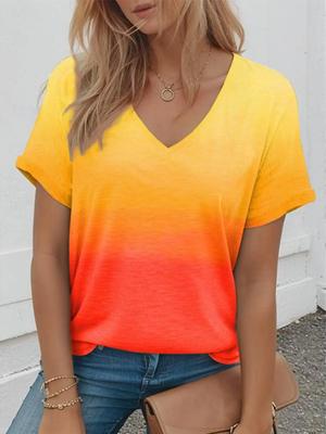 Magliette Estive alla Moda con Scollo a V per Donna Top con Stampa a Gradiente 3D Magliette Casual Streetwear Femminile T-Shirt Oversize Abbigliamento Lady Y2k
