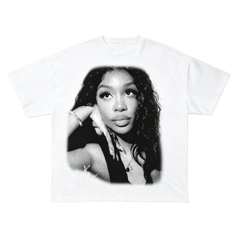 

Unisex Halftone Portrait SZA TShirt Premium Cotton Crew Neck Short Sleeve Oversized Hip Hop Streetwear Fashion Graphic Tee 4XL