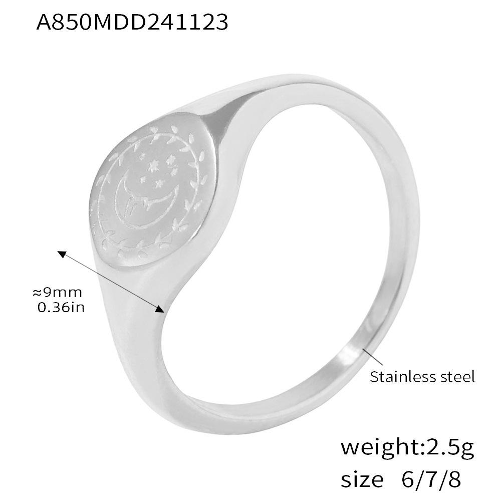 Qiong Yao European Style Intertwined Star & Moon Ring - 18k Gold Plated Stainless Steel Jewelry Size 6