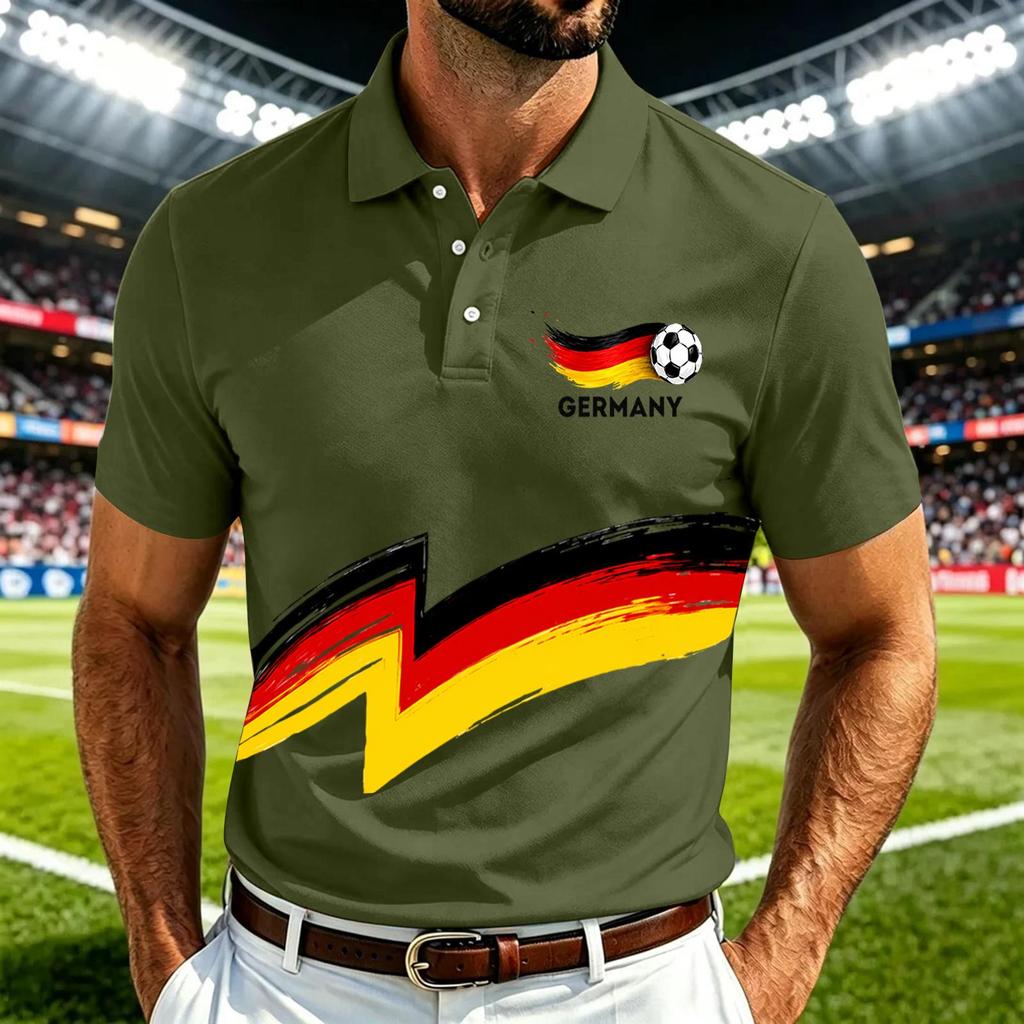 Men's Casual Soccer Print Quick-Dry Polo Shirt Lightweight Mesh Breathable Short Sleeve Top Suitable for Sports and Outdoor Activities