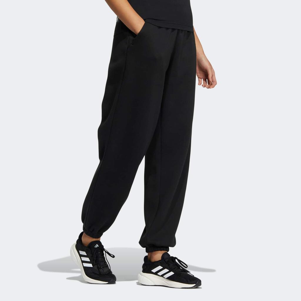 Adidas Logo Print Elastic Waist Cuffed Sports Pants Women Bottoms Black IB2723
