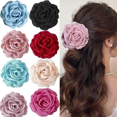 Französische Rosenblüten Haarspangen, Große Haarklammern für Frauen, Süße Pferdeschwanzhalter, Haaraccessoires, Kopfschmuck