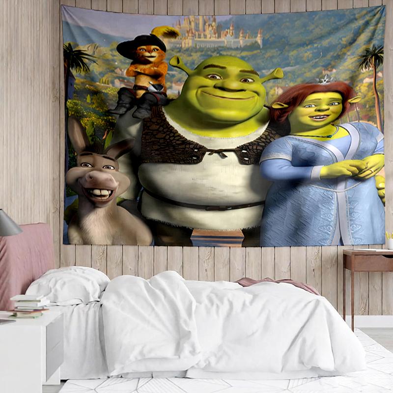 Shrek Print Tapestry, Backdrop, Easy Setup, Ideal for Bedroom, Office & Living Room, with Aesthetic Wall Hanging Decor.