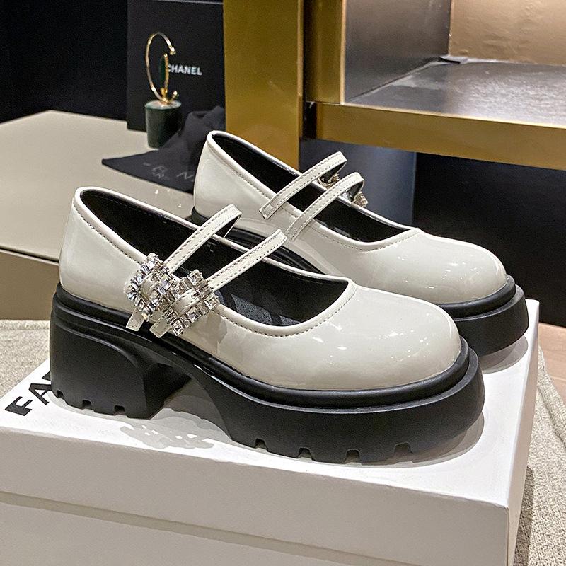 

Thick heel Mary Jane shoes women s 2025 new spring one-word buckle with retro platform single shoes popular shallow high heels 40