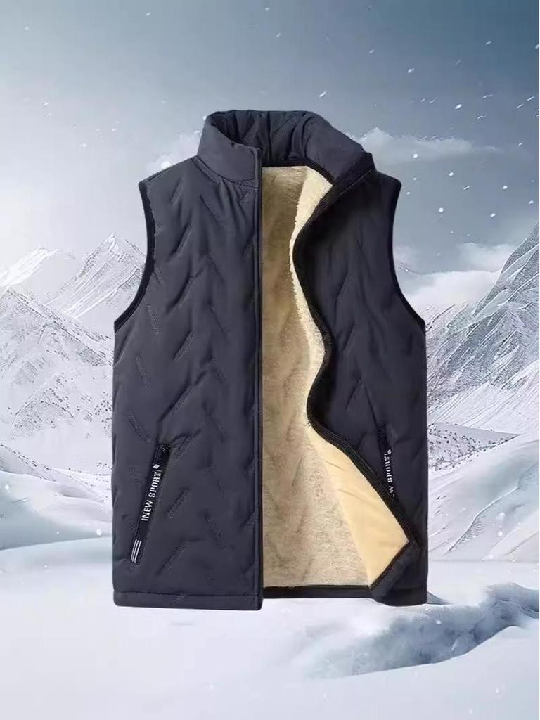 Herren Weste aus schwarzem Lammwolle - Warm, Verdickt, Locker geschnitten Oberbekleidung für Herbst und Winter