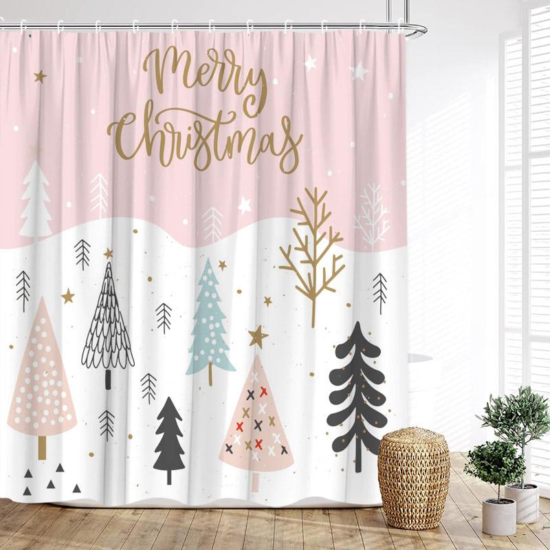 Christmas Shower Curtain Snowflake Star Xmas Trees Bath Curtains Polyester Fabric New Year Home Bathroom Decoration With Hooks