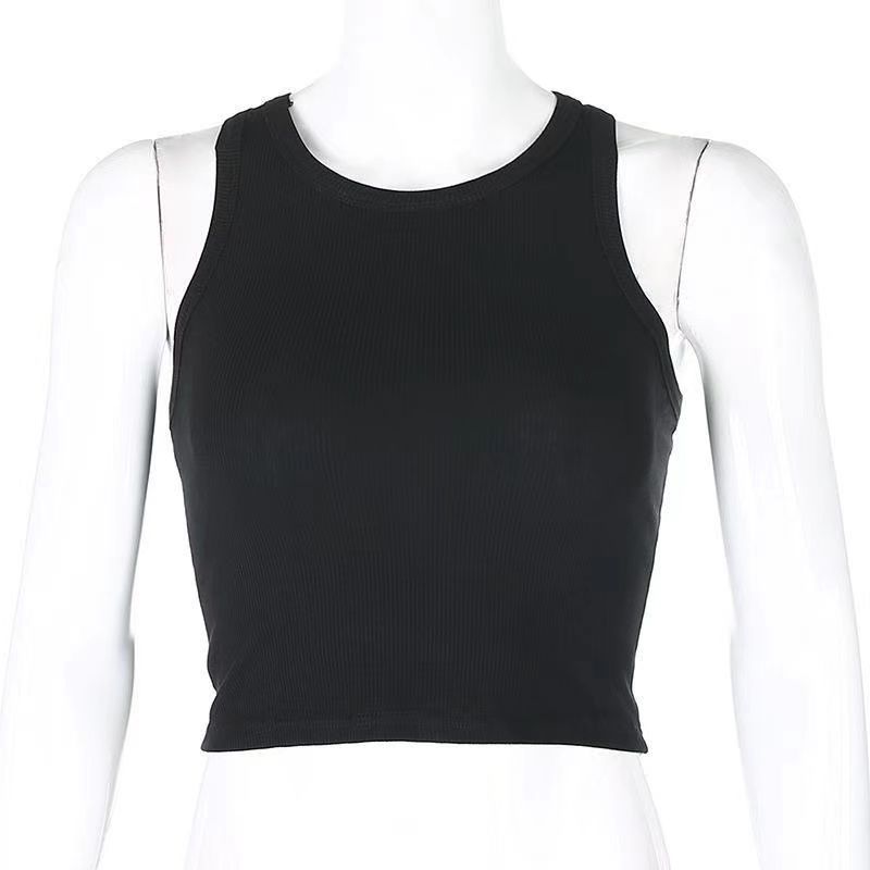 Crop Top Basic Stretch Vest Women's Solid Color Sports All-match Sleeveless Striped Short T-shirt