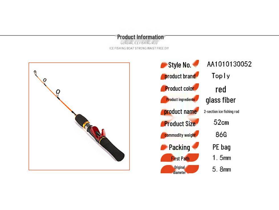 52cm Ultraleichte Glasfaser Winter Eisangelrute mit zweigeteiligem Griff