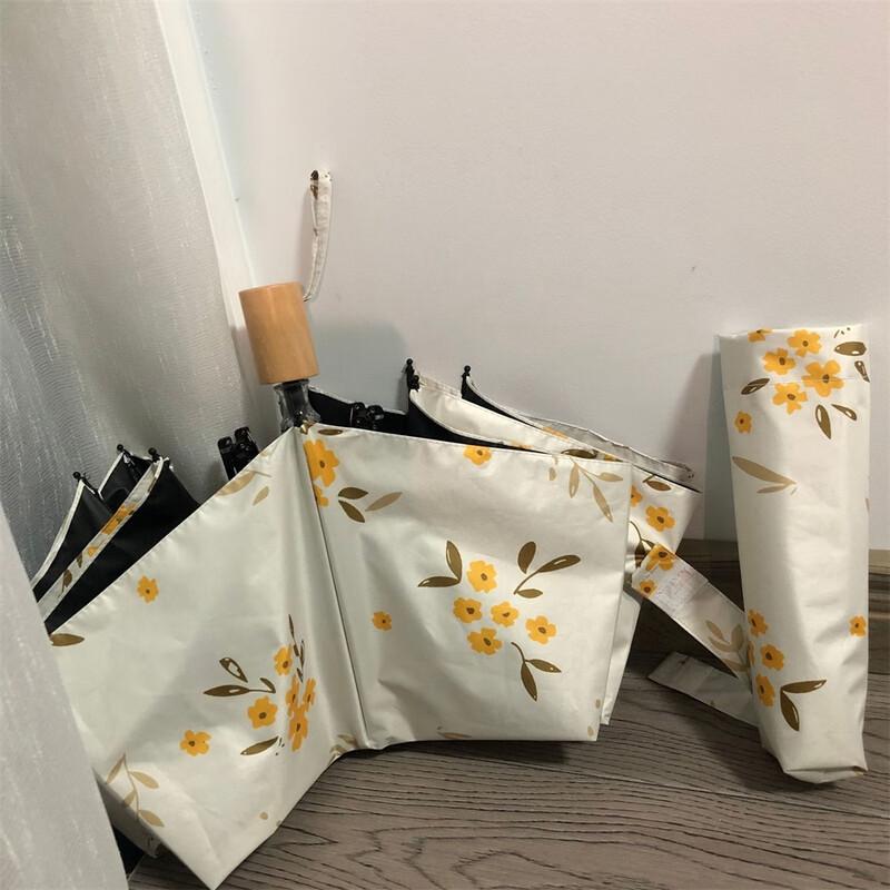 OIMG Floral Beige Folding Sun Umbrella
