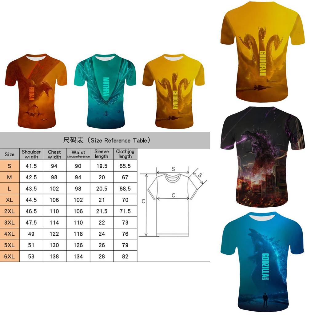 Godzilla King Of The Monster Men Short Sleeve Tops 3d Print Casual T-shirt Tee