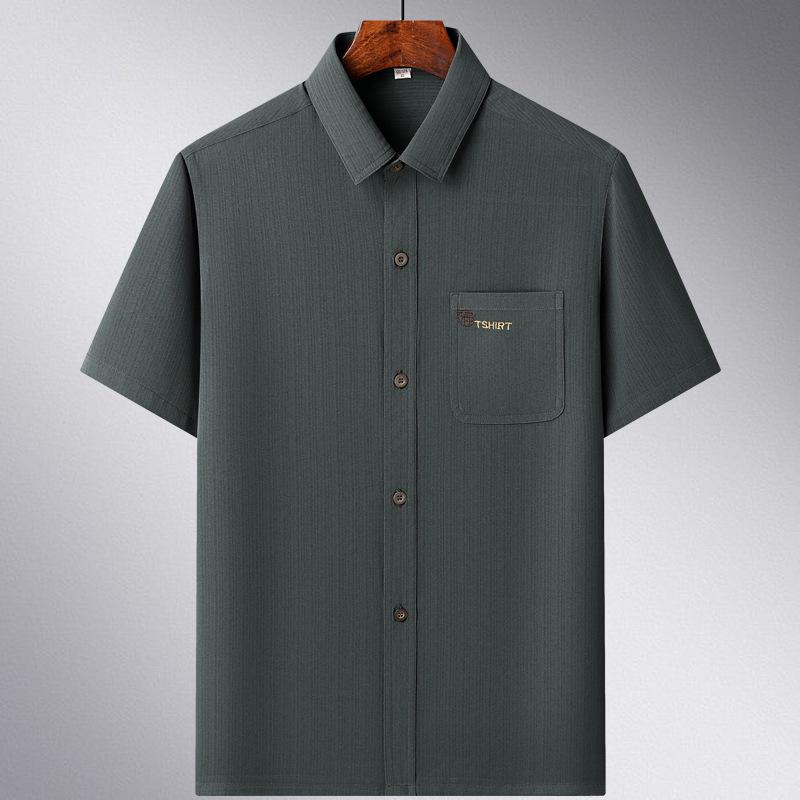 Men's Ice Silk Summer Short-Sleeve Shirt Set for Middle-Aged and Elderly