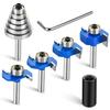 4pcs Router Bits 1/4 Shank with 6 Bearings Set 1/16", 1/8", 3/16", 1/4", 5/16", 3/8". Rabbeting Router Bit for Wood Grooving, Interchangeable