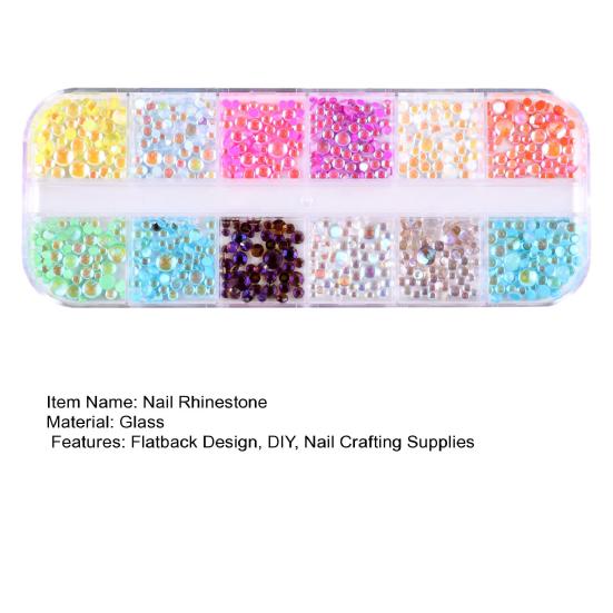 1 Set Round Nail Art Rhinestone Kit 12 Grids Assorted Size Decoration Fake Gems