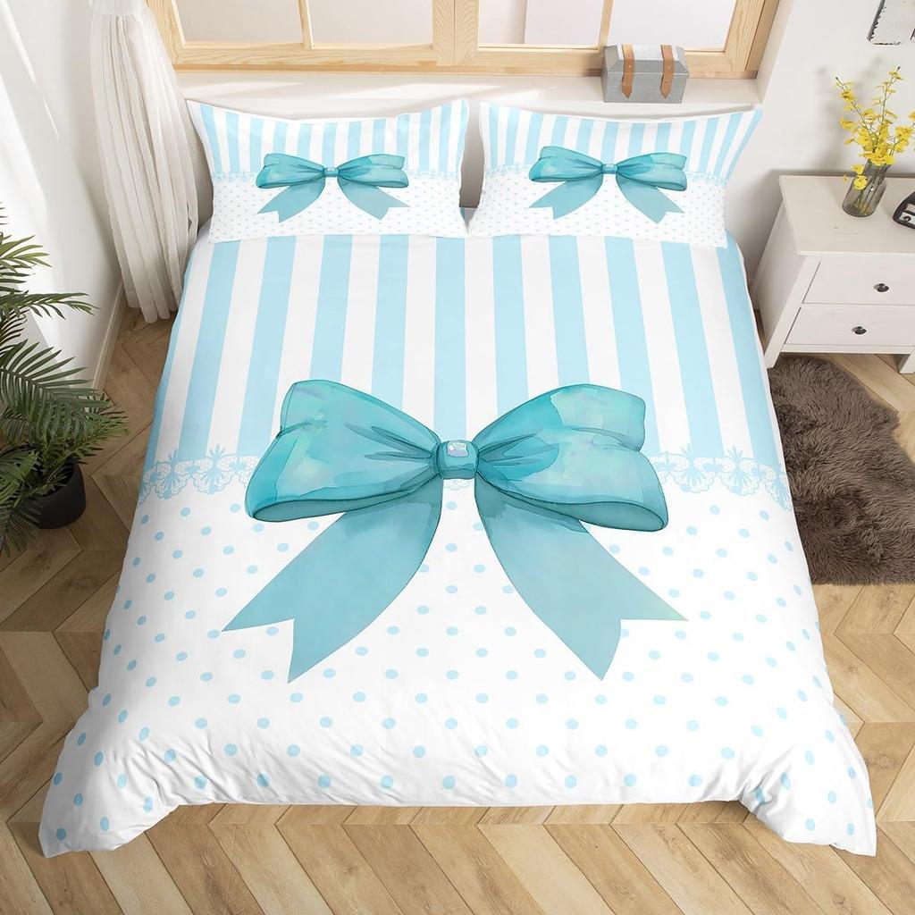 Dreamy Pink Bow Duvet Cover Queen King Size Princess Style Cute Bow Print Suitable For Kids Girls Teens Bedroom Decoration 3 Pcs