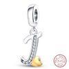 925 Silver Charm Beads Classic Gold Heart-Shaped 26 Letters Pendant For Bracelet DIY Charm Birthday Jewelry