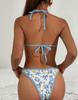 Damen Badeanzug Bedruckt Neckholder Schärpe Rücken zum Binden Bikini Set Strandbekleidung Badeanzüge