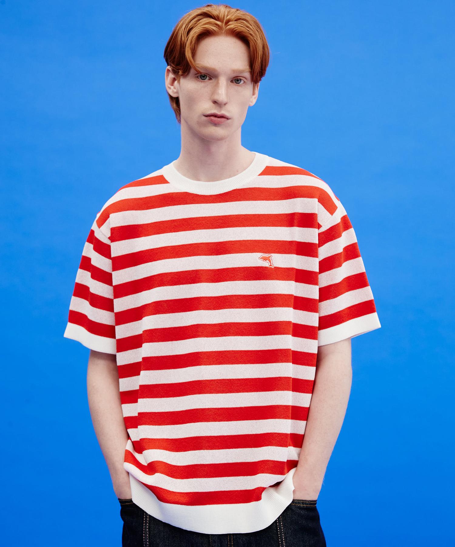 Yk Dolphin Striped Short Sleeve Knit Red Red/1