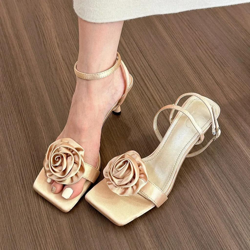 2025 Summer New Sexy Flower High Heels Sandals  Pointed Toe Stilettos Shoes for Women Dress Party Fashion Pumps