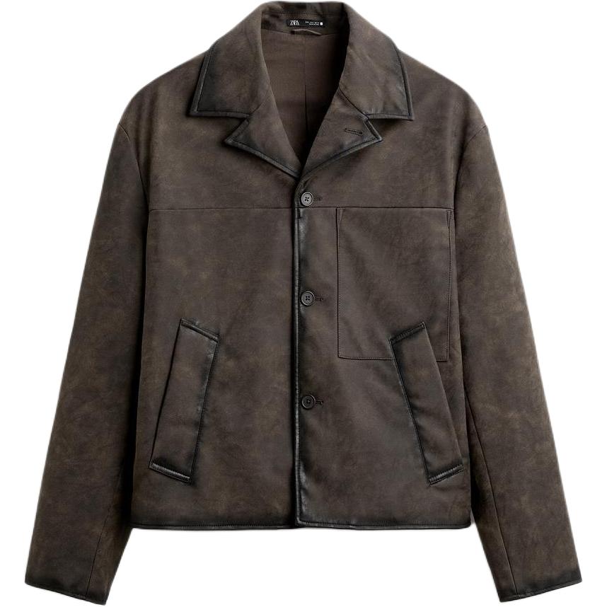 ZARA Leather Jacket Men's Brown 05854653-35