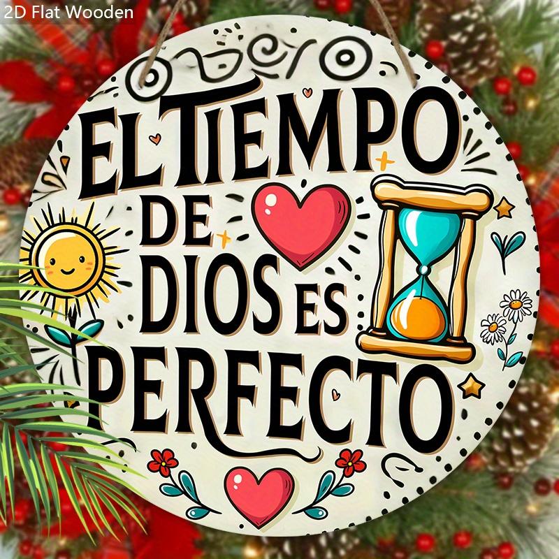 Spanish Bible Scriptures Wooden Sign - Round Ornament for Front Door, Wall, Room Hanging Decor - Ideal Home Hanging Ornament