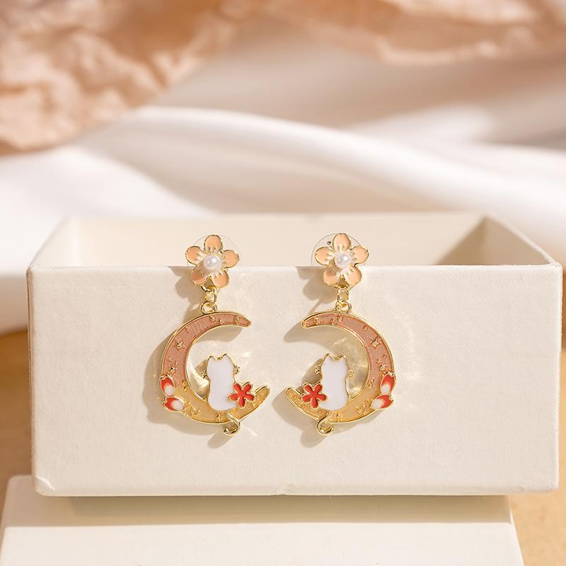 Fashion Cute Fox Koi Cat Rabbit Earrings for Women Girls Sweet Cartoon Enamel Painted Animal Earrings Jewelry Gift