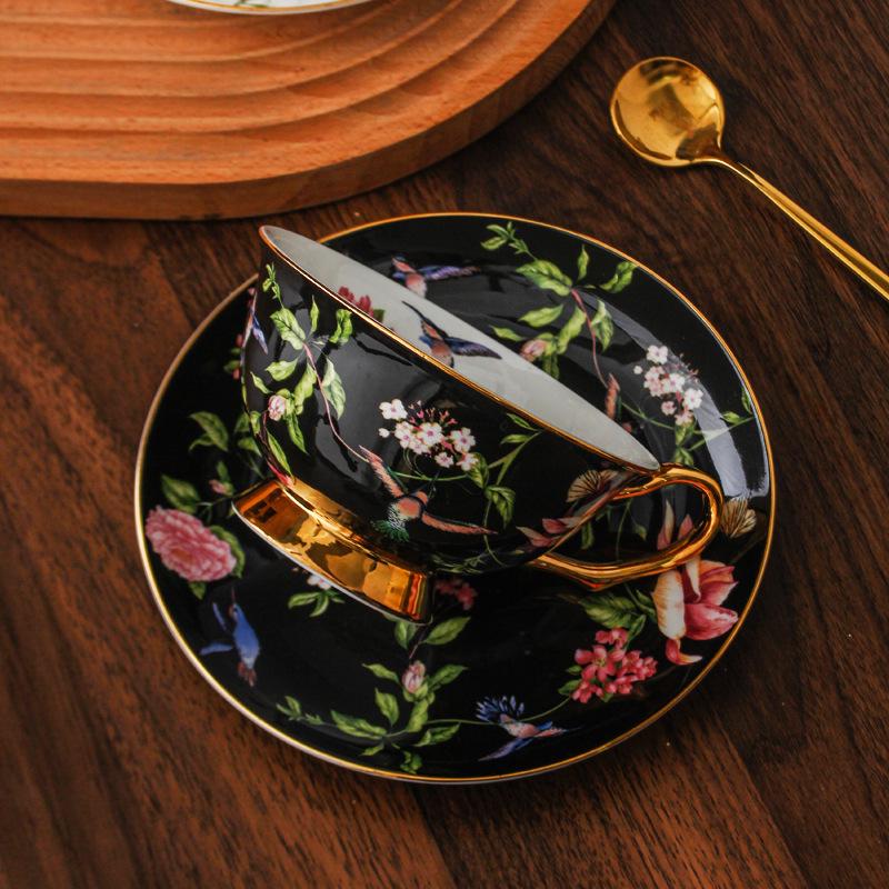 European Style Bone China Coffee Cup Set with Retro Saucer