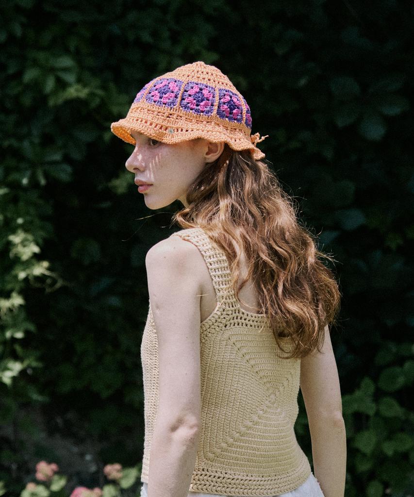 Melimotibeu Flower Doily Crochet Hand Knitted Hat (Orange)