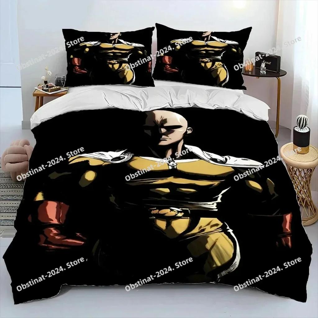 Anime One-Punch Man Saitama Bedding Set Printed Single Comforter Quilt Bed Duvet Cover Pillow Case 3 Pieces Sets Kids Adult Size
