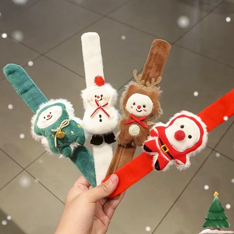 1/4pcsChristmas Snap Bracelet Plush Elk Snowman Design for Kids Party Games Xmas New Year Gift